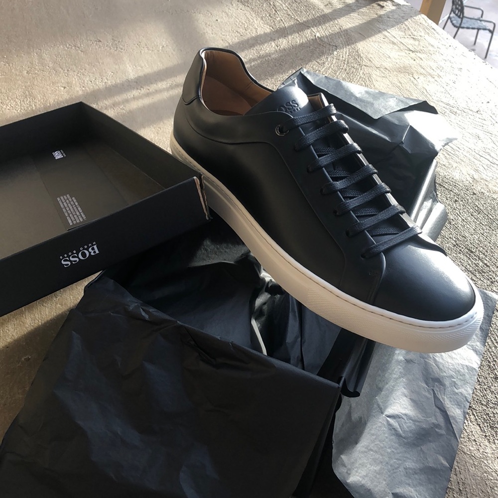 SIZE 13 black BOSS low-top tennis shoes sneakers